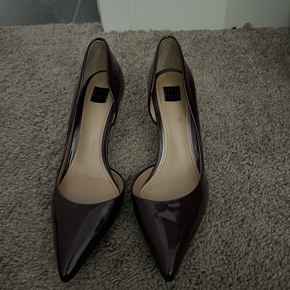 Purple patent leather kitten heels